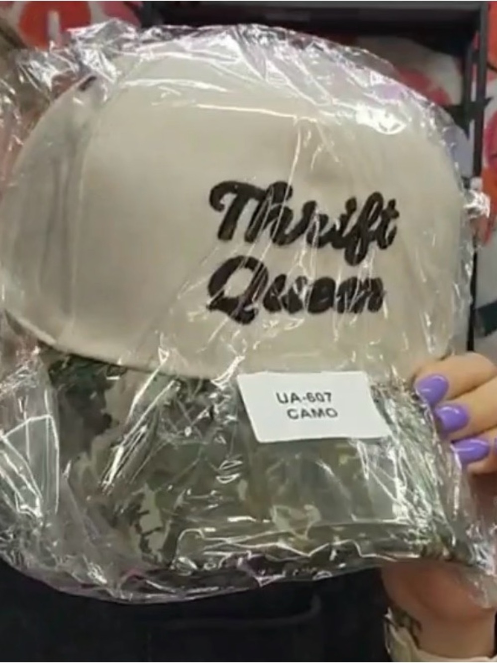 Thrift Queen Camo Print Trucker Style Hat, OS, Snap Back, adjustable NWT